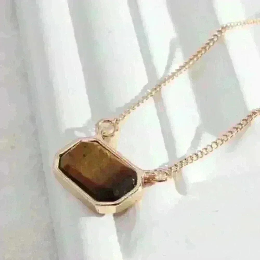 Rectangular Brown Stone Necklace - image 1